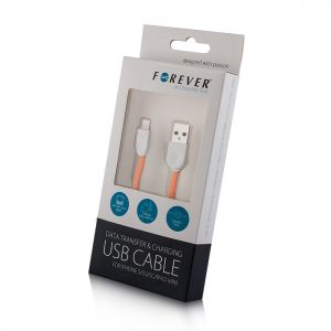 Kabel USB Forever do iPhone 5/6 silikonowy płaski pomarańczowy