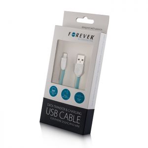 Kabel USB Forever do iPhone 5/6 silikonowy płaski niebieski