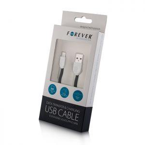 Kabel USB Forever do iPhone 5/6 silikonowy płaski czarny