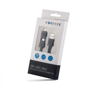 Kabel USB Forever 2w1 micro+iphone 5/6 czarny box