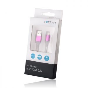 Kabel USB Forever do iPhone 5/6 świecący metalowy różowy