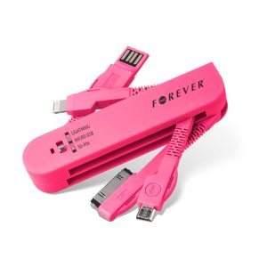 Kabel Forever 3w1 30-PIN (iPhone 4) & Lightning (iPhone 5) & micro USB różowy